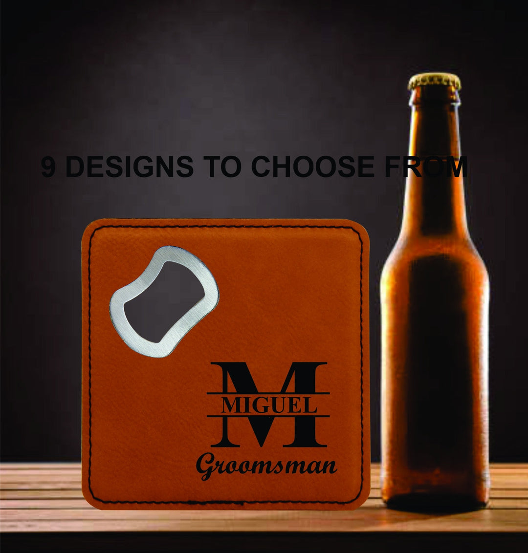 Set of 4 Groomsmen Coaster Gift, Beer Bottle opener, Groomsmen Proposal, Custom Groomsman Gift, Personalized Best Man opener, Bachelor party