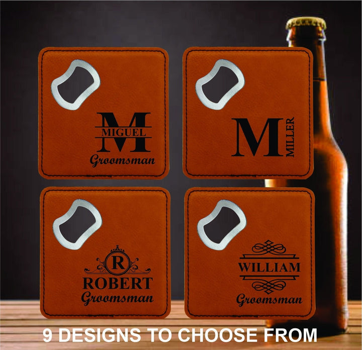 Set of 4 Groomsmen Coaster Gift, Beer Bottle opener, Groomsmen Proposal, Custom Groomsman Gift, Personalized Best Man opener, Bachelor party