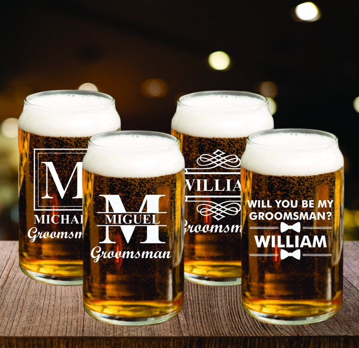 Set of 4 Groomsmen Beer Gift, Beer Gift, Beer Can Glass, Groomsmen Proposal, Custom Pint Glass Gift, Best Man Personalized Beer Glass, Mug