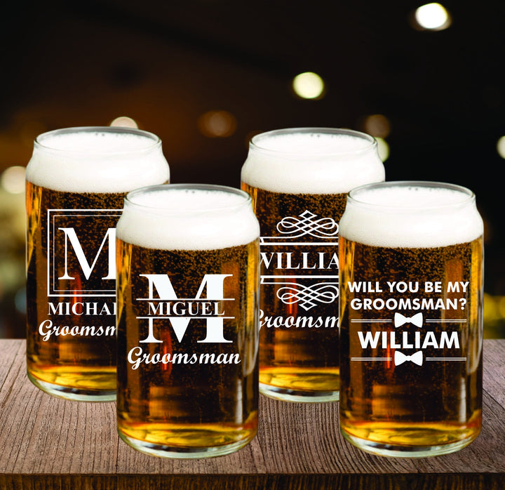 Custom Groomsmen Beer Engraved Beer Can Glass, Groomsmen Proposal, Pint Glass Gift, Best Man Personalized Beer Glass, Officiant Beer Mug