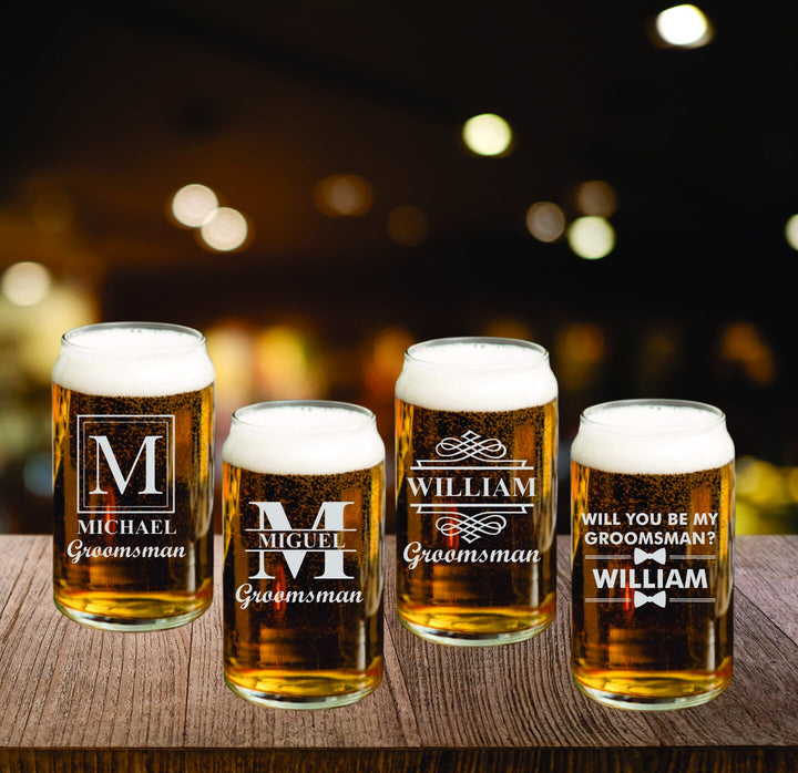 Custom Groomsmen Beer Engraved Beer Can Glass, Groomsmen Proposal, Pint Glass Gift, Best Man Personalized Beer Glass, Officiant Beer Mug