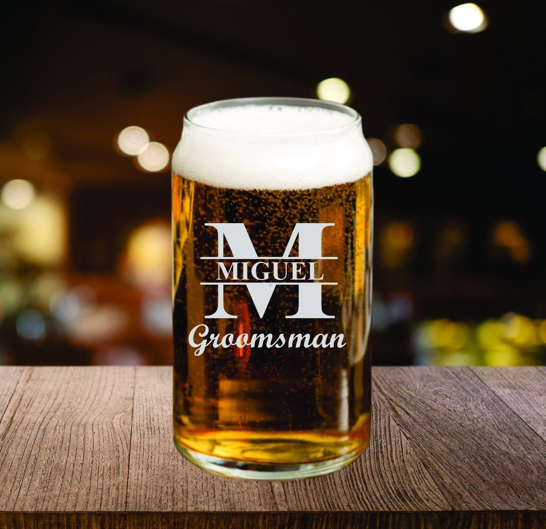 Custom Groomsmen Beer Engraved Beer Can Glass, Groomsmen Proposal, Pint Glass Gift, Best Man Personalized Beer Glass, Officiant Beer Mug