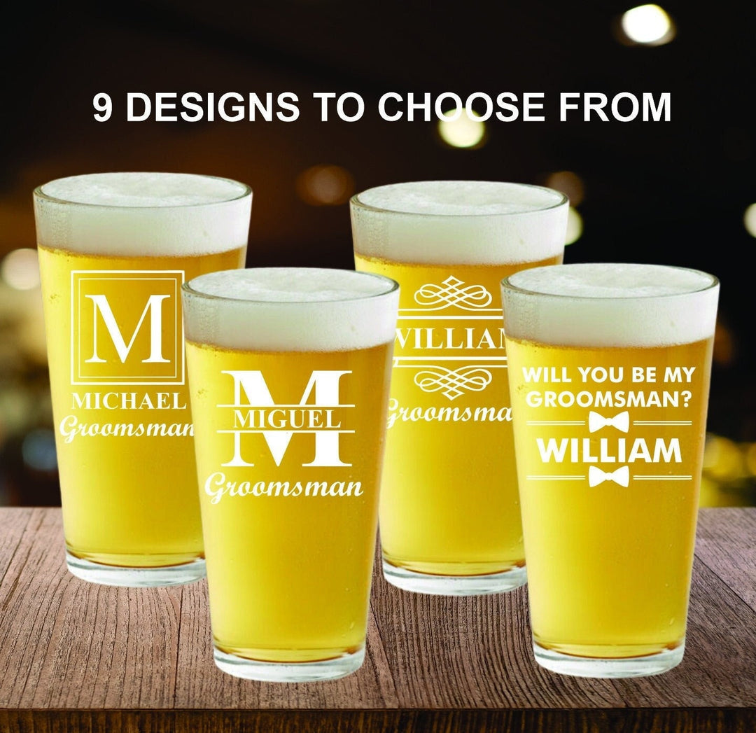 Pint Glass Set of 4 Groomsmen Gift, Beer Gift, Beer Mug Glass, Groomsmen Proposal, Custom Pint Glass Gift, Best Man Personalized Beer Glass