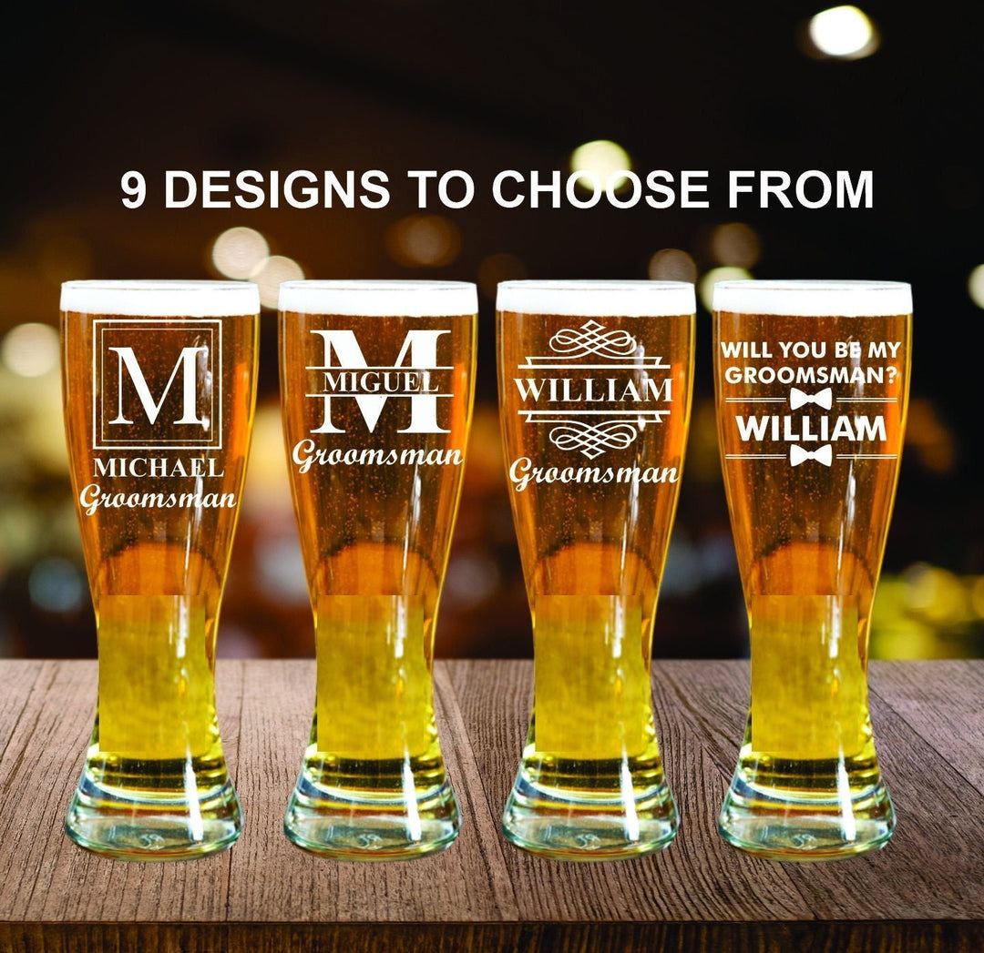 Pilsner Beer Glass Set of 4 Groomsmen Gift, Beer Gift, Beer Mug Glass, Groomsmen Proposal, Custom Beer Gift, Best Man Personalized Beer