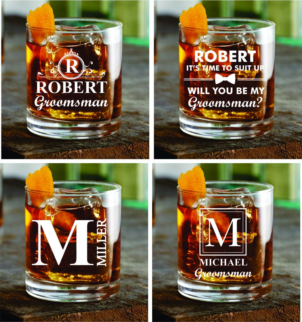 Bachelor Party Gifts, Set of 4 Whiskey Rocks Glass Gift, Groomsmen Proposal Whiskey Glasses, Personalized Groomsman Gifts, Groom, Best Man