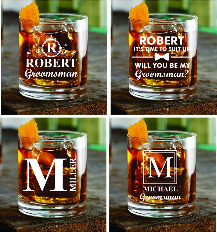 Bachelor Party Gifts, Set of 4 Whiskey Rocks Glass Gift, Groomsmen Proposal Whiskey Glasses, Personalized Groomsman Gifts, Groom, Best Man