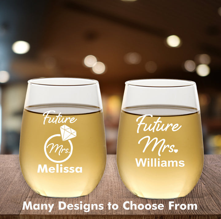 12 Pcs Bridal Shower Wine Glass Favors, Miss to Mrs Wedding Shower Favor, Stemless Wine Glasses, Wine Glass Party Favors, Bride to Be gift