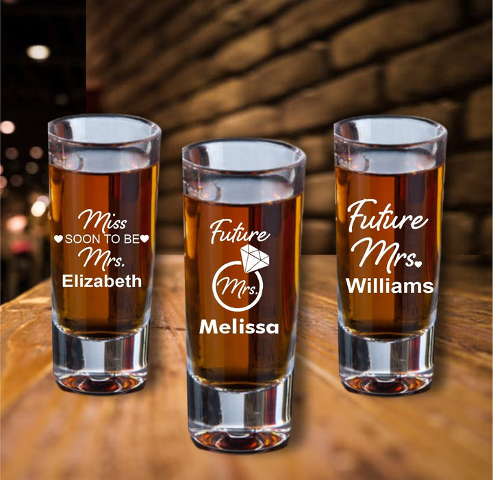 Personalized 12 pcs Bridal Shower Tall Shot Glass Favors, Custom Bridal Shower Favor, Engraved Shot Glasses, Shooter Glass Party Favors