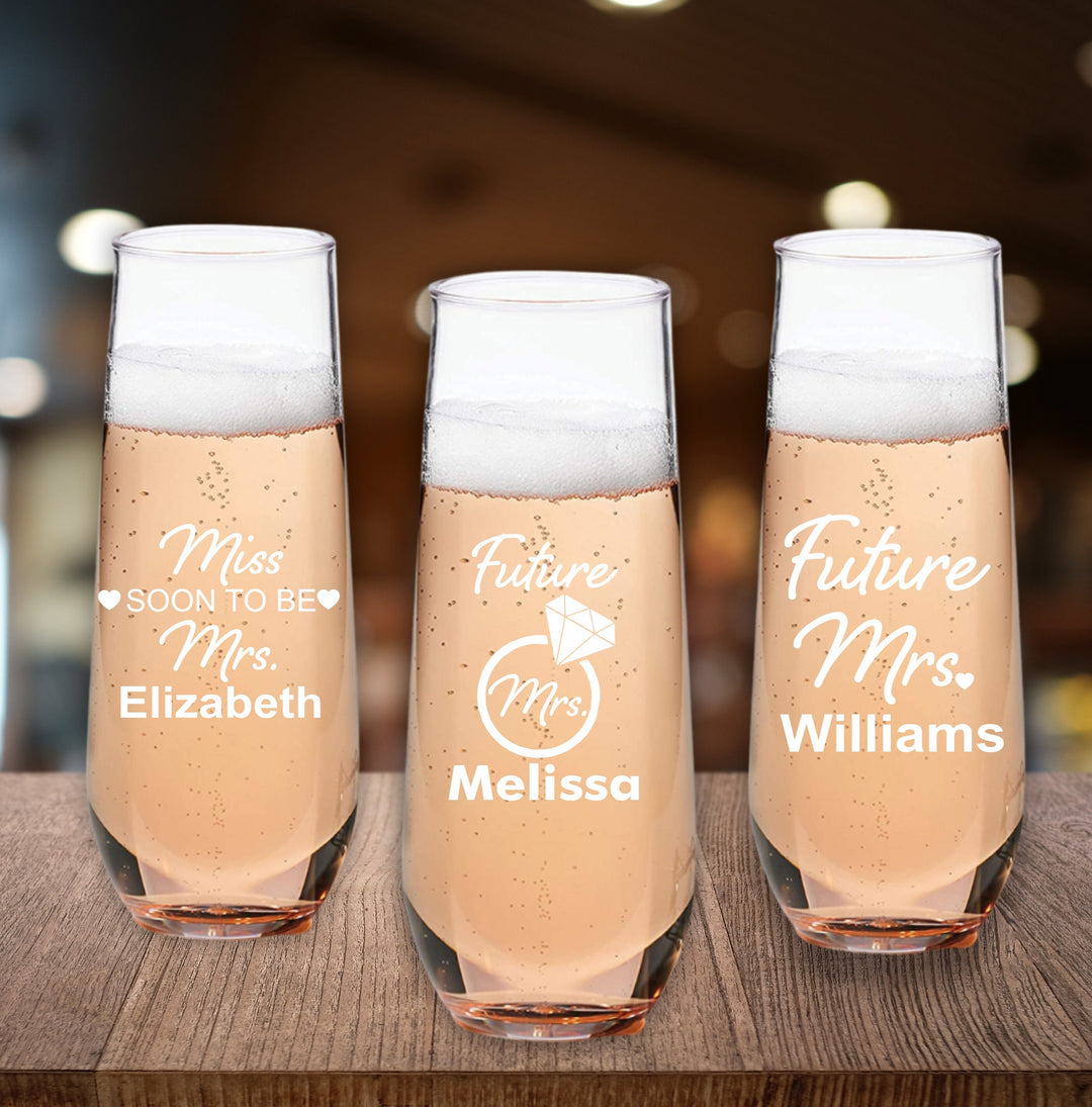 12 Pcs Bridal Shower Stemless Flute Favors, Miss to Mrs Wedding Shower Favor, Champagne Glasses, Custom Party Favors, Bride to Be gifts