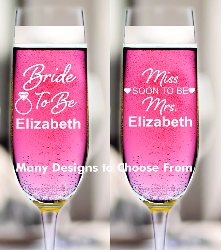 Personalized 12 pcs Bridal Shower Stem Champagne Glass Favors, Custom Bridal Shower Favor, Engraved Champagne Flutes, Glass Party Favors