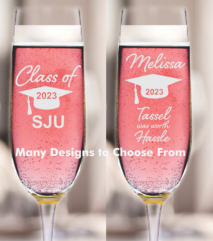 12 Pcs Graduation Champagne Glass Favors, Unique Graduation Favor, Champagne Flutes, Engraved Glass Party Favors, College Graduate School