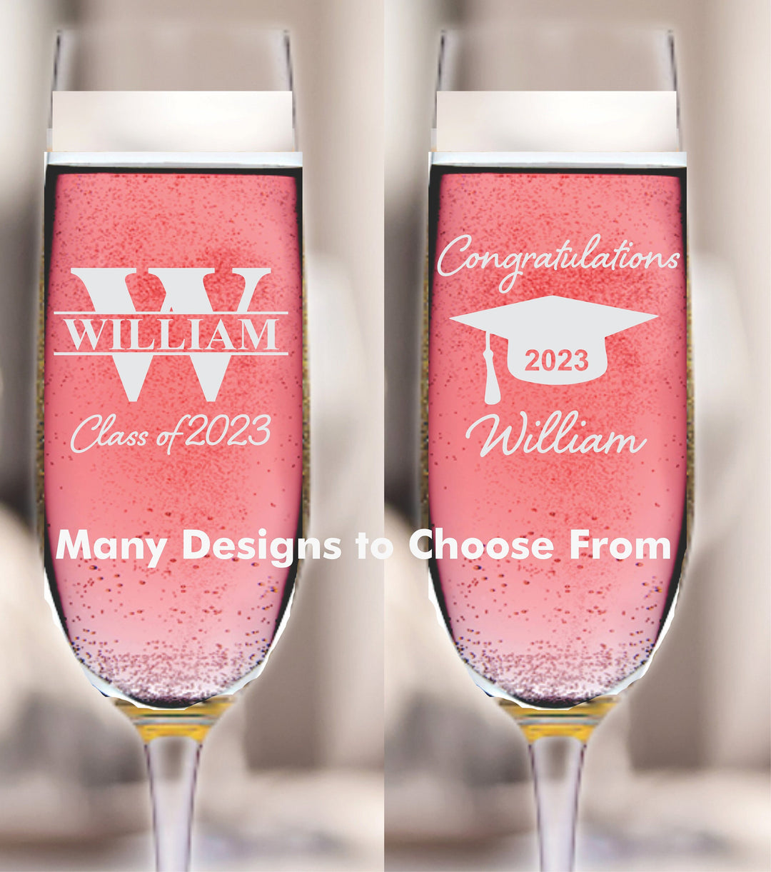 Personalized 12 pcs Graduate Stem Champagne Glass Favors, Custom Graduation Favor, Engraved Champagne Flute, Champagne College Party Favors