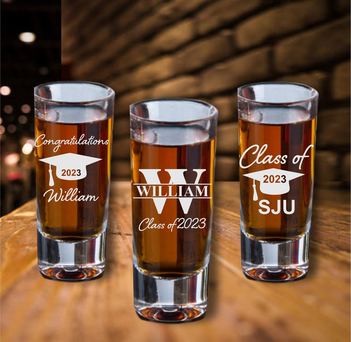 12 Pcs Personalized Graduation Tall Shot Glass Favors, 2023 Graduate Favor, Shot Glasses, Party Favors, College, Law school, Medical School