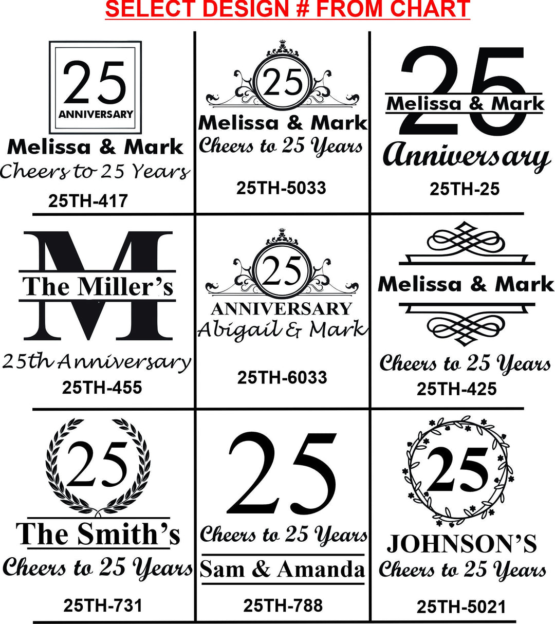 Personalized 12 pcs 25th Anniversary Stemmed Champagne Glass Favors, Custom 25 Years Favor, Engraved Champagne Flute, Wedding Anniversary