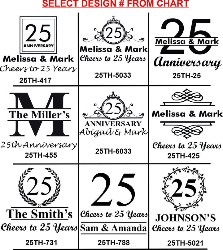 Personalized 12 pcs 25th Anniversary Stemmed Champagne Glass Favors, Custom 25 Years Favor, Engraved Champagne Flute, Wedding Anniversary