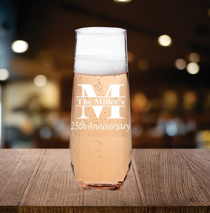 12 Pcs Personalized 25th Anniversary Stemless Champagne Glass Favors, 25 Years Favor, Champagne Flutes, Mom and Dad, Husband and Wife Favors