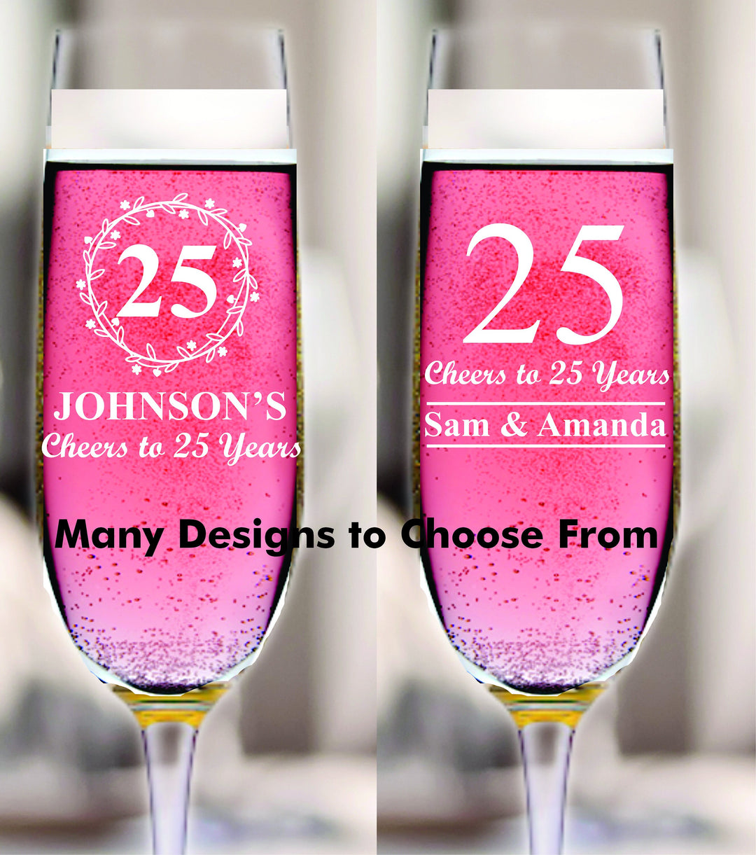 12 Pc Set Personalized 25th Anniversary Stem Champagne Glass Favors, 25 Years Favor, Champagne Flutes, Mom and Dad, Husband and Wife Favors