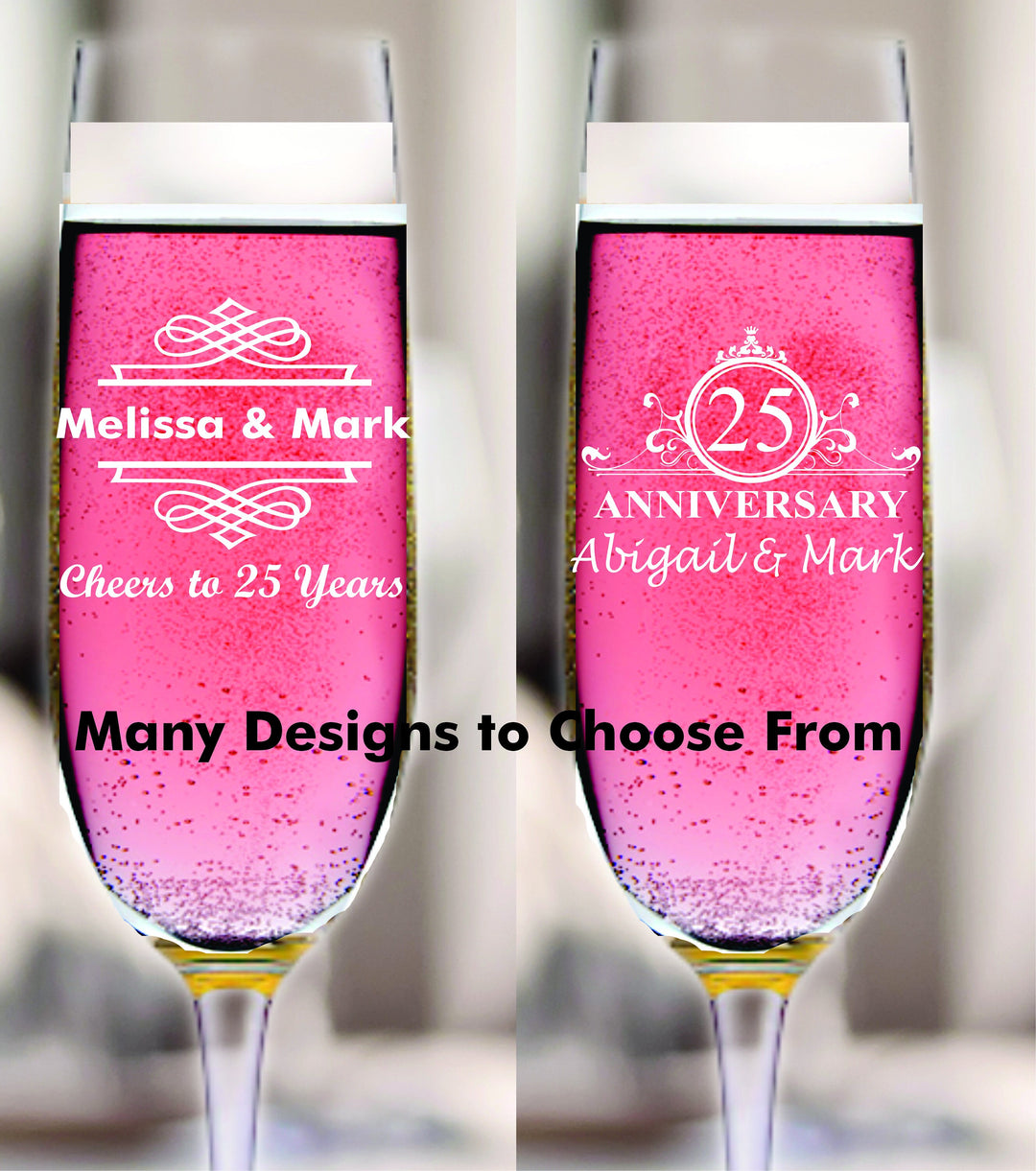 Personalized 12 pcs 25th Anniversary Stemmed Champagne Glass Favors, Custom 25 Years Favor, Engraved Champagne Flute, Wedding Anniversary