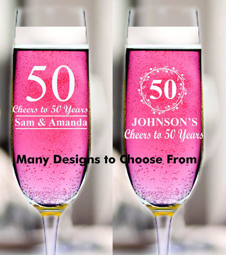 12 Pcs Champagne Flutes 50th Anniversary Favors, Unique Anniversary Favor, Champagne Glasses, Engraved Party Favors, Mom and Dad gifts