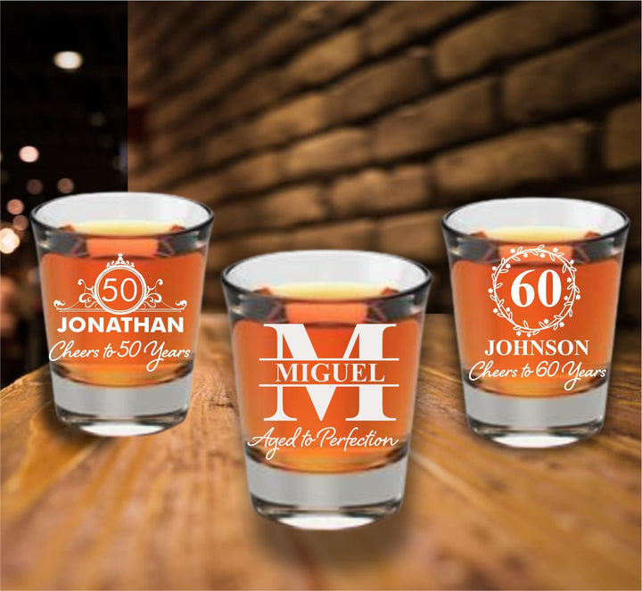 12 Pcs Aged to Perfection Birthday Shot Glass Favors, Party Favor for Birthday, Shot Glasses, Engraved, Cheers 40th, 30, 50, 60,21st for him