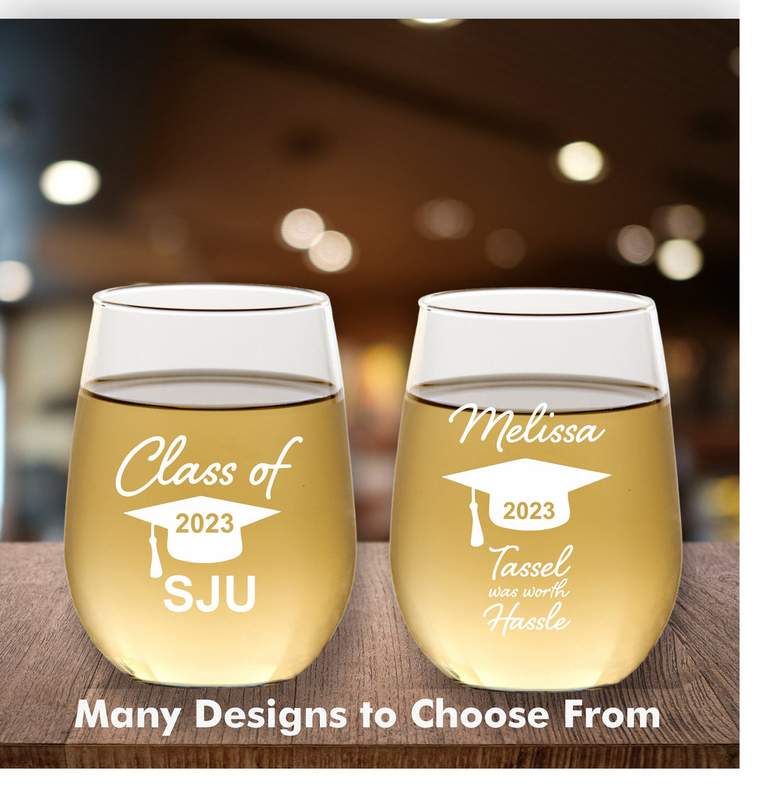 12 Pcs Graduation Wine Glass Favors, College Graduation Party Favor, Stemless Wine Glasses, Wine Glass Party Favors, Class of 2023 Graduate