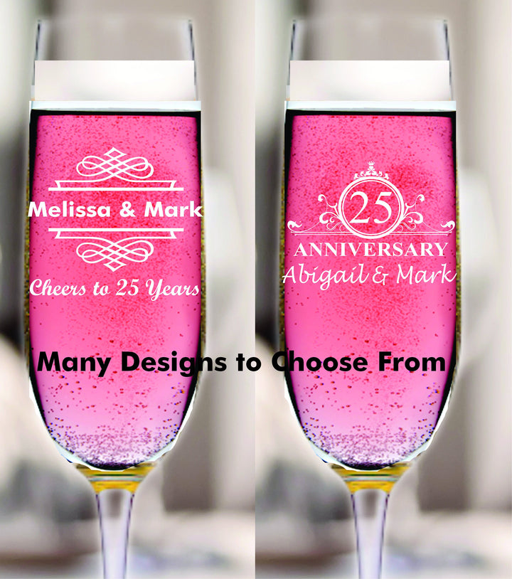 12 Pc Set Personalized 25th Anniversary Stem Champagne Glass Favors, 25 Years Favor, Champagne Flutes, Mom and Dad, Husband and Wife Favors