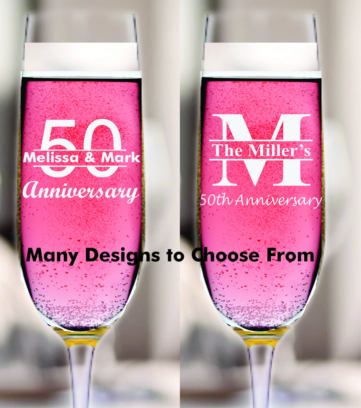 12 Pcs Champagne Flutes 50th Anniversary Favors, Unique Anniversary Favor, Champagne Glasses, Engraved Party Favors, Mom and Dad gifts