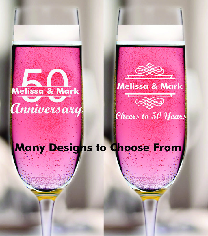 12 Pcs Champagne Flutes 50th Anniversary Favors, Unique Anniversary Favor, Champagne Glasses, Engraved Party Favors, Mom and Dad gifts