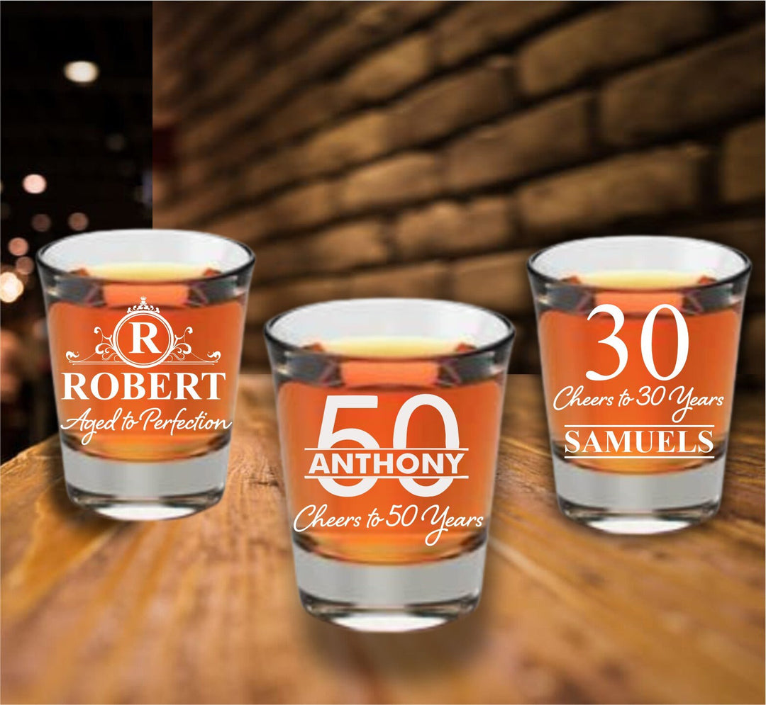 12 Pc set of Custom Engraved Birthday Shot Glass Favors, Personalized Party Favor for Birthday, Shot Glasses, 40, 30th, 50th, 60th for him