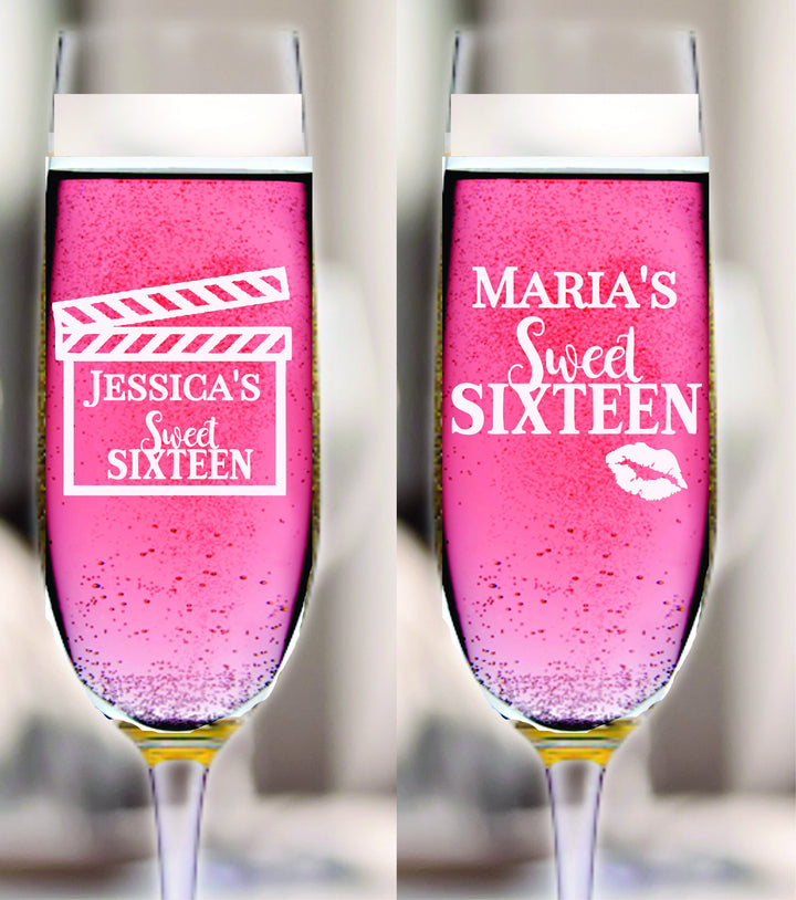 12 Pcs Personalized Sweet Sixteen Champagne Glass Favors, Sweet 16 Favor, Champagne Flutes, Party Favors, Princess Theme, 16th Birthday