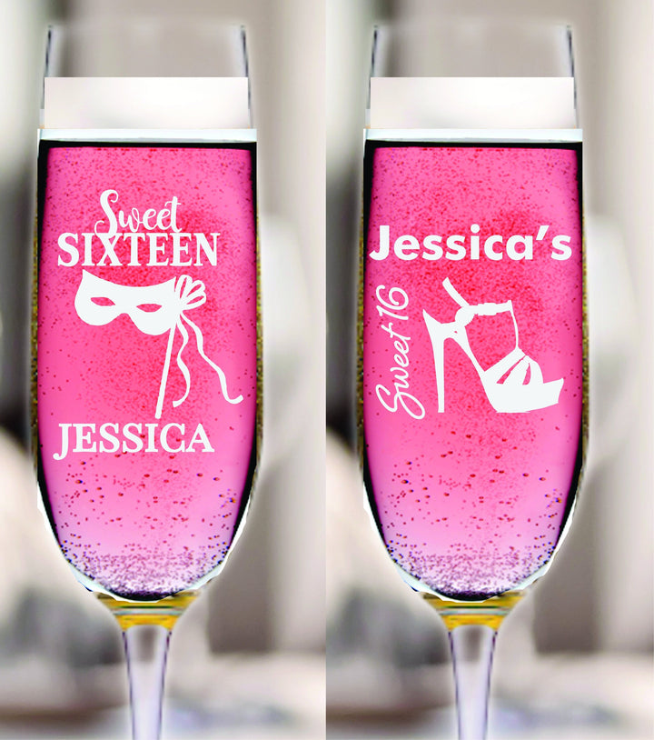 12 Pcs Personalized Sweet Sixteen Champagne Glass Favors, Sweet 16 Favor, Champagne Flutes, Party Favors, Princess Theme, 16th Birthday