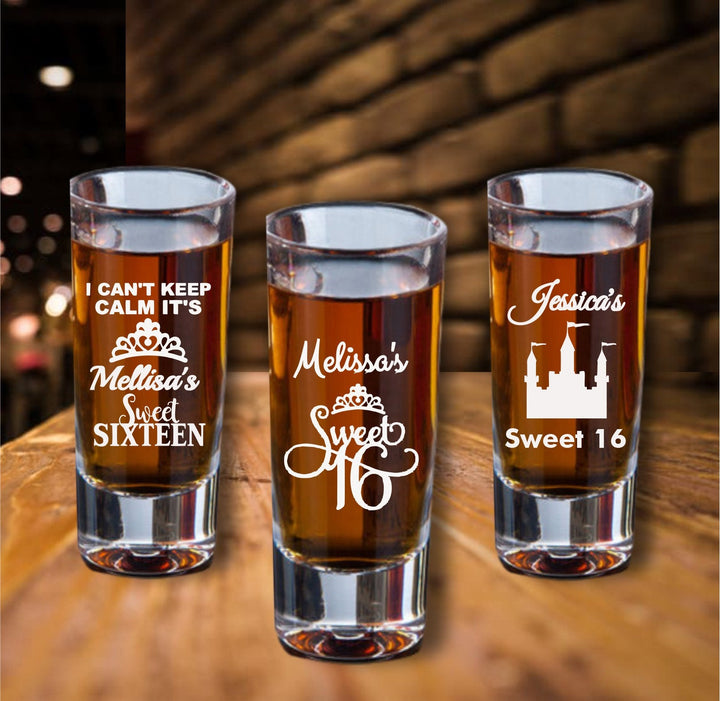 12 Pcs Sweet 16 Shot Glass Favors, Sixteenth Birthday Party Favor, Shot Glasses, Shot Glass Party Favors, Quinceanera, Sweet 15