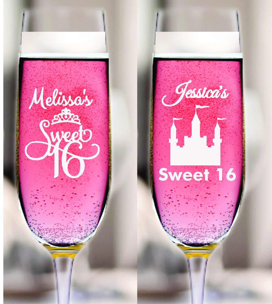 12 Pcs Personalized Sweet Sixteen Champagne Glass Favors, Sweet 16 Favor, Champagne Flutes, Party Favors, Princess Theme, 16th Birthday