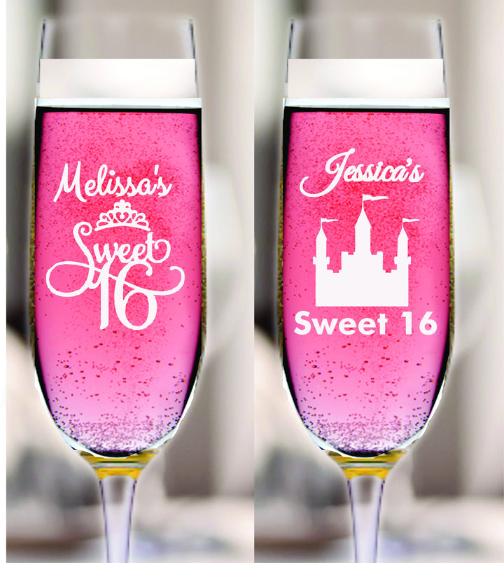 12 Pcs Personalized Sweet Sixteen Champagne Glass Favors, Sweet 16 Favor, Champagne Flutes, Party Favors, Princess Theme, 16th Birthday
