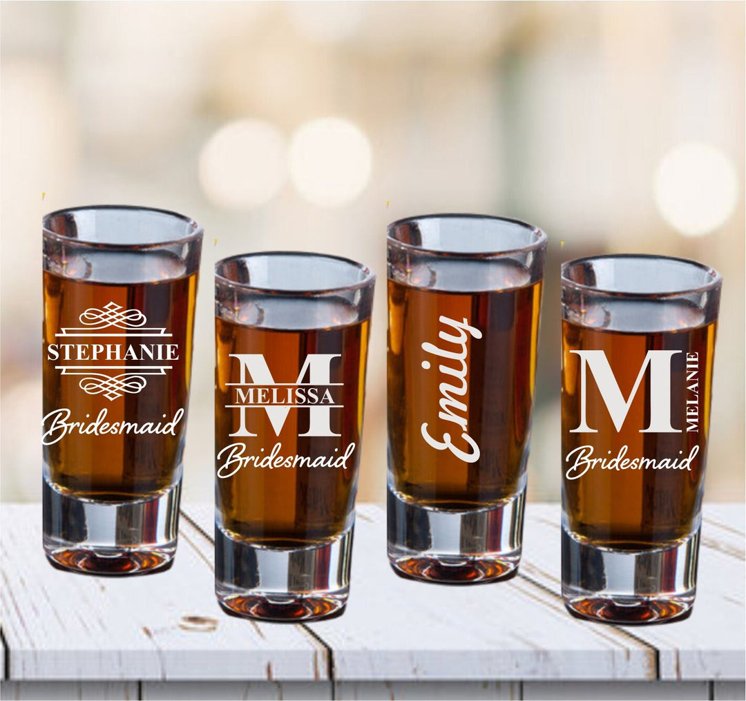 Personalized Bachelorette Party Gifts, Set of 4 Shot Glasses, Bridesmaid Proposal Gift Glasses, Engraved Bridesmaid Gifts, Maid of Honor