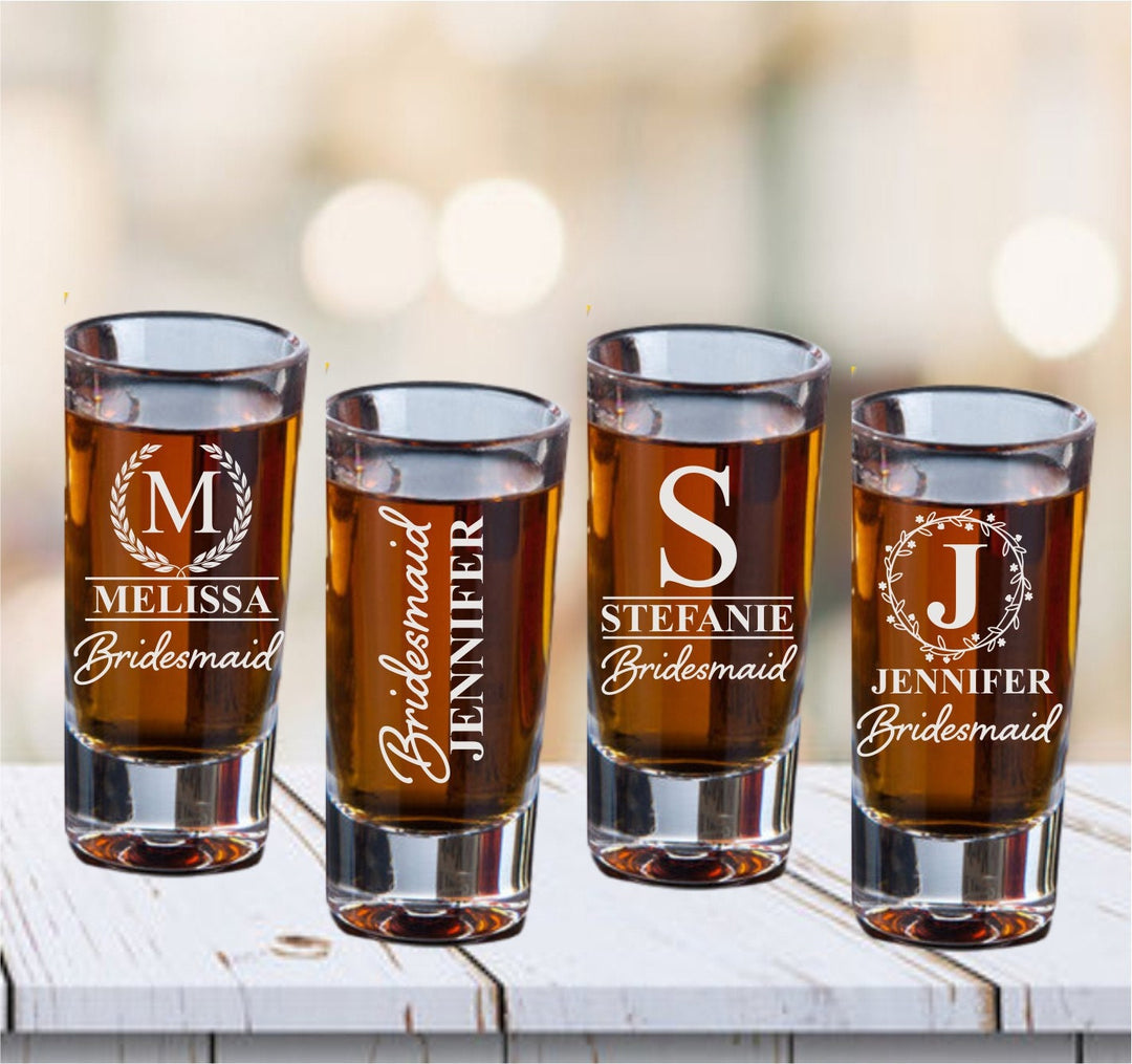 Personalized Bachelorette Shot Glass Party Favors, Set of 4 Shot Glass, Bridesmaid Proposal Gift Glasses, Bridesmaid Gifts, Maid of Honor