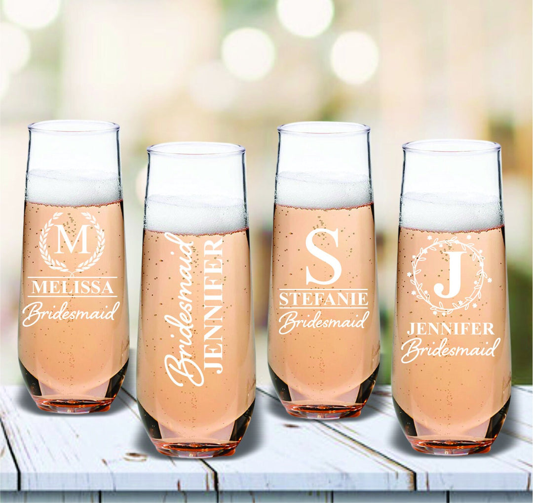 Bachelorette Personalized Bachelorette Party Champagne Glass, Set of 4 Bridesmaid Proposal Champagne Glass Gift, Bridesmaid Champagne Gifts