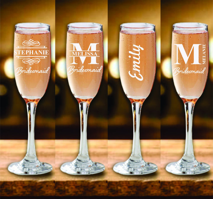 Bachelorette Party Personalized Stem Champagne Glass, Set of 4 Bridesmaid Proposal Champagne Glass Gift, Bridesmaid Gifts, Maid of Honor