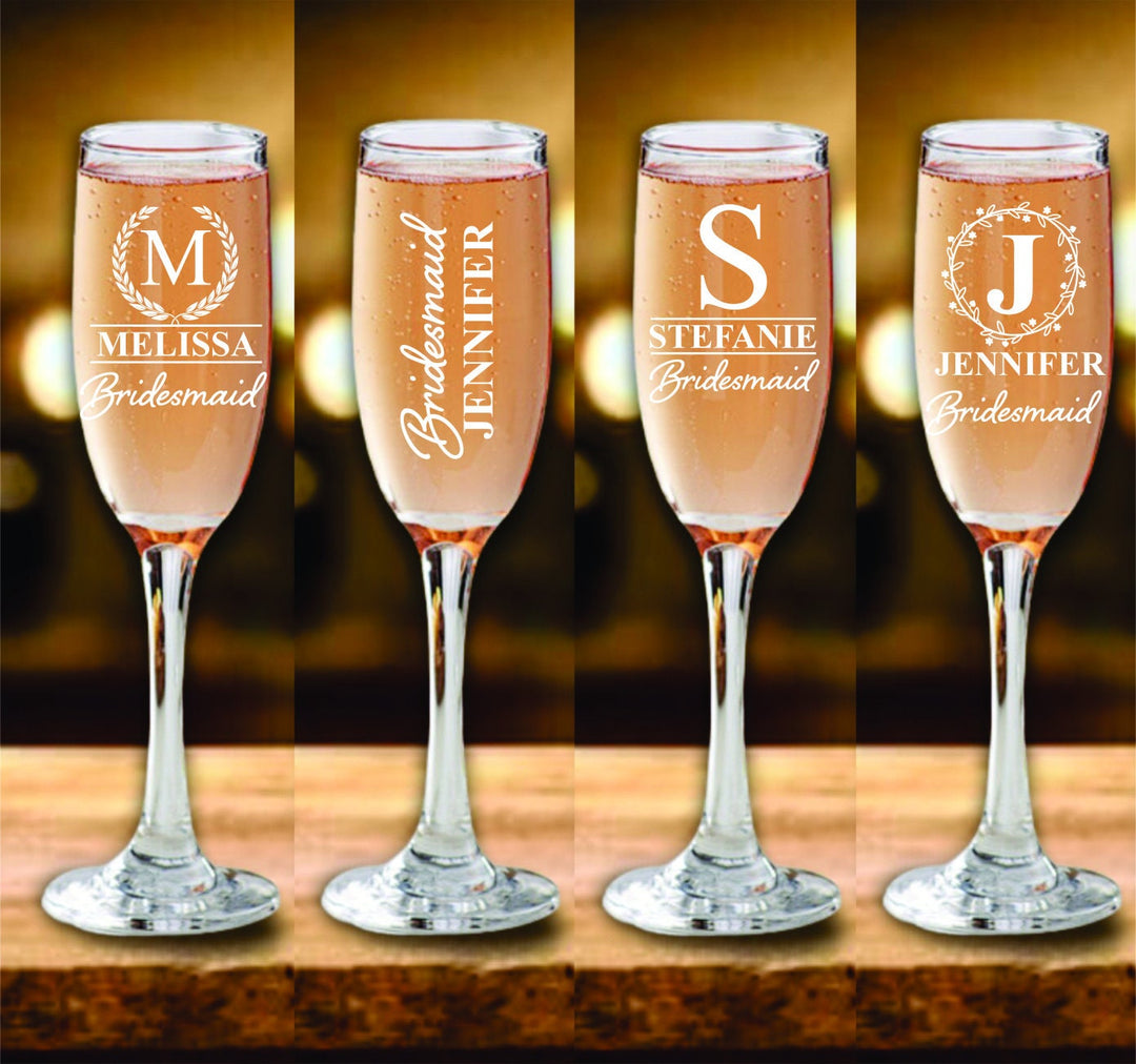 Bachelorette Party Personalized Stem Champagne Glass, Set of 4 Bridesmaid Proposal Champagne Glass Gift, Bridesmaid Gifts, Maid of Honor