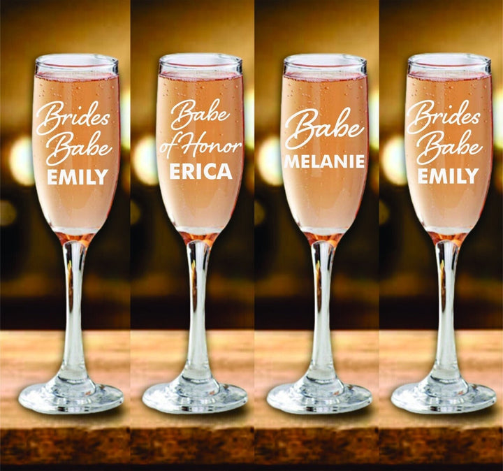 Bachelorette Party Personalized Stem Champagne Glass, Set of 4 Bridesmaid Proposal Champagne Glass Gift, Bridesmaid Gifts, Maid of Honor