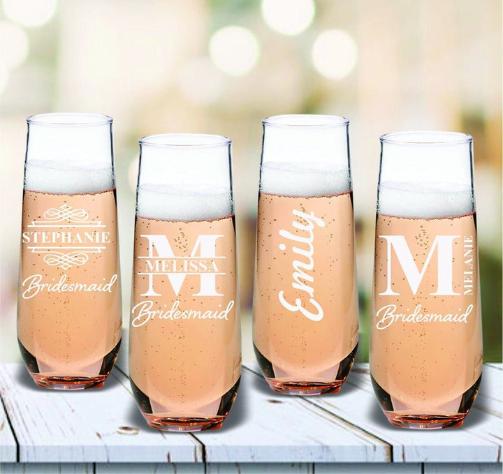 Bachelorette Personalized Bachelorette Party Champagne Glass, Set of 4 Bridesmaid Proposal Champagne Glass Gift, Bridesmaid Champagne Gifts