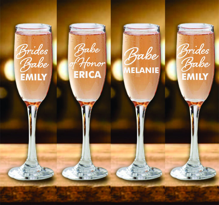 Personalized Bachelorette Party Stem Champagne Glass, Set of 4 Bridesmaid Proposal Champagne Flutes Gift, Bridesmaid Champagne Gifts, Bride