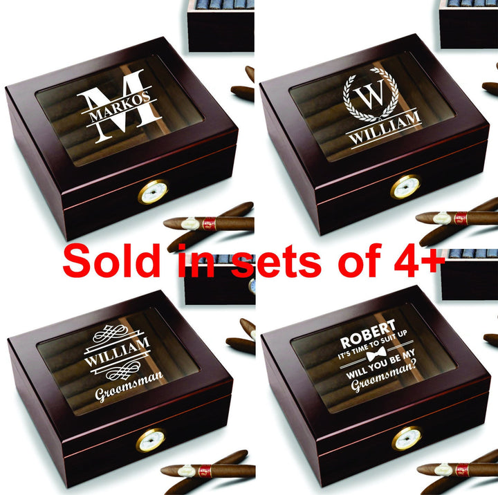 Set of 4 Groomsmen Cigar Box Gift, Groomsman Proposal Cigar Humidor, Personalized Bachelor Party Gift, Officiant, Best Man, Groom Cigar gift