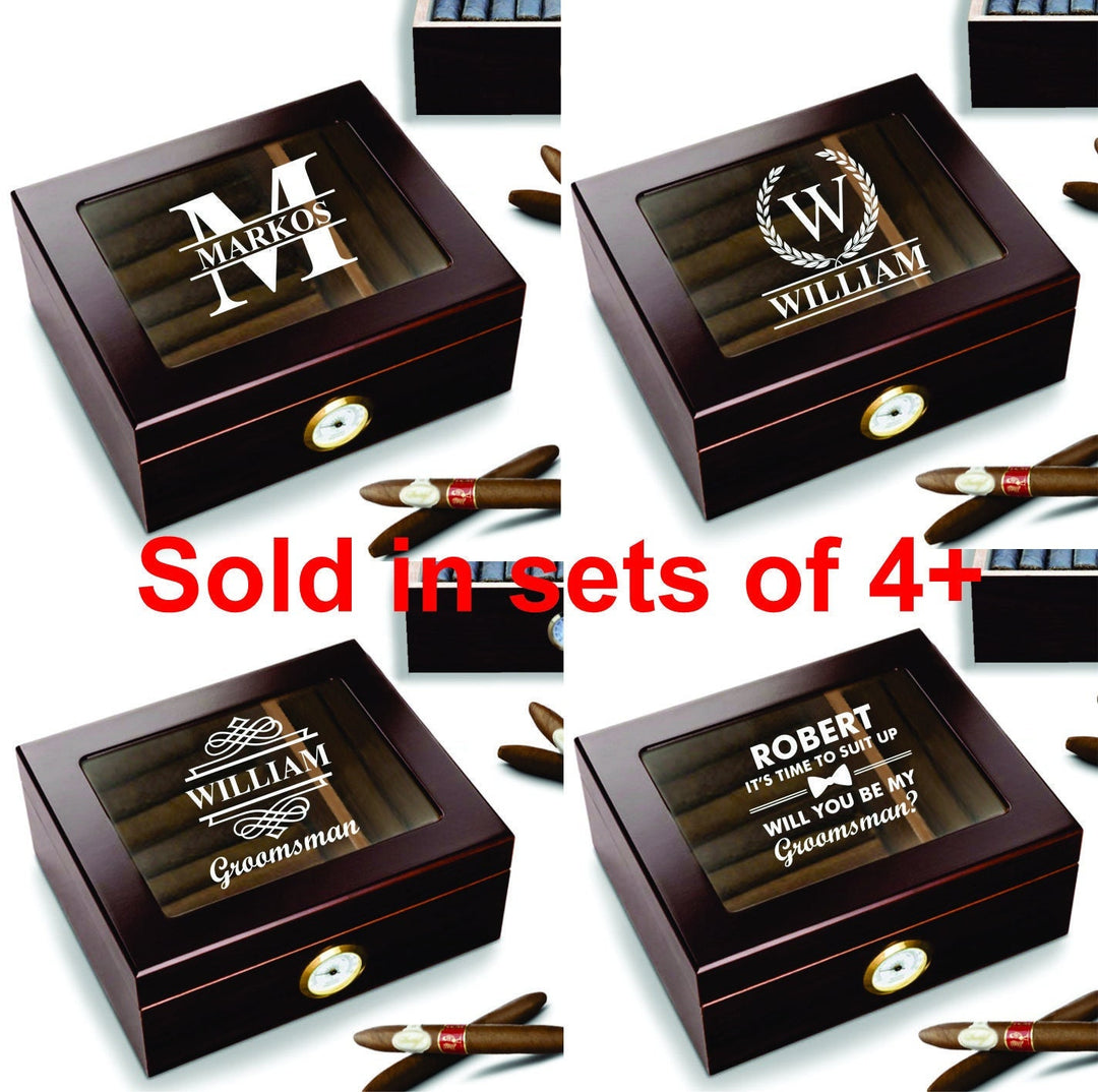 Personalized Bachelor Party Cigar Gifts, Set of 4 Cigar Humidor Gift, Groomsmen Proposal Humidor Box, Engraved Wood Cigar Holder Groomsman