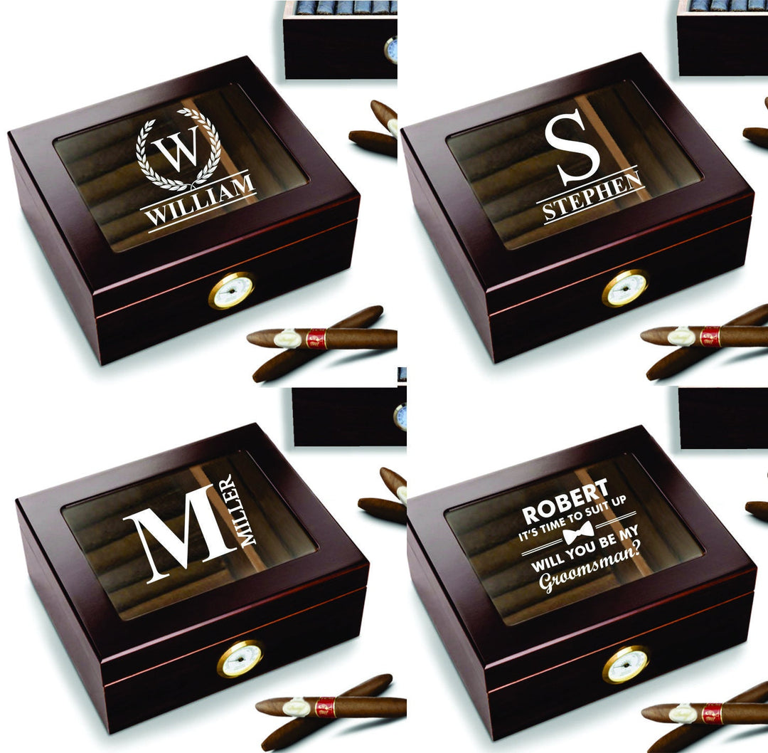 Personalized Bachelor Party Cigar Gifts, Set of 4 Cigar Humidor Gift, Groomsmen Proposal Humidor Box, Engraved Wood Cigar Holder Groomsman