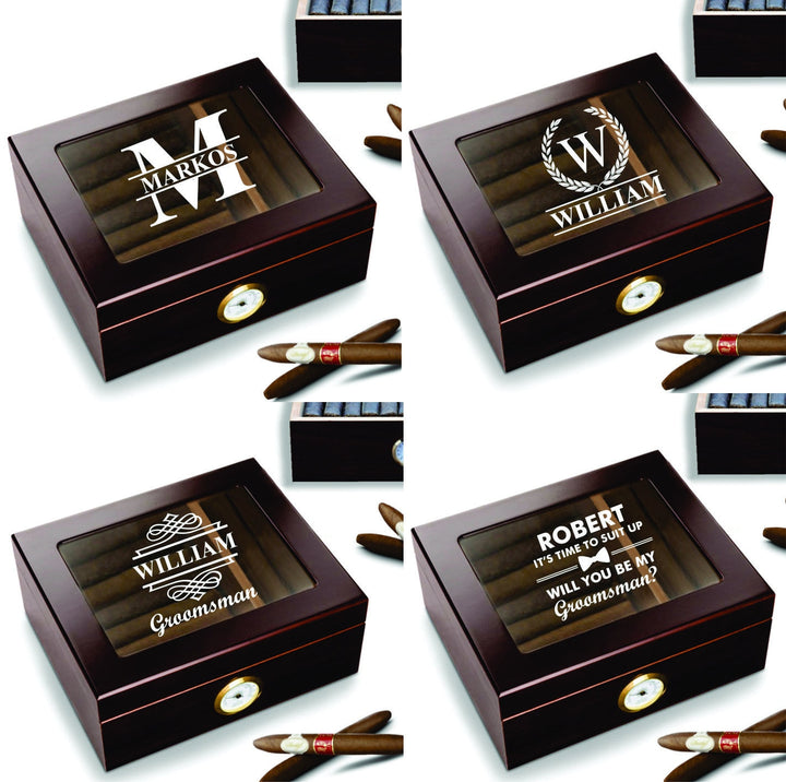 Set of 4 Groomsmen Cigar Box Gift, Groomsman Proposal Cigar Humidor, Personalized Bachelor Party Gift, Officiant, Best Man, Groom Cigar gift