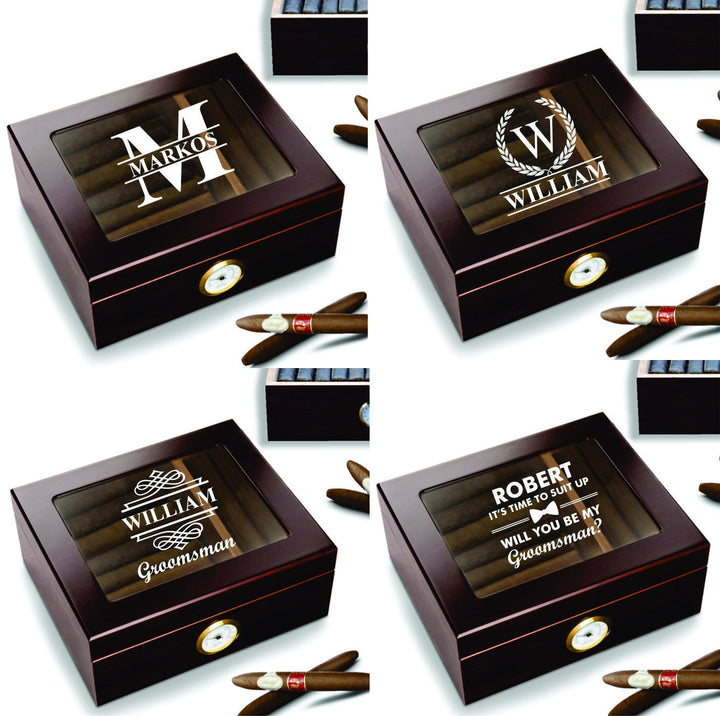 Personalized Bachelor Party Cigar Gifts, Set of 4 Cigar Humidor Gift, Groomsmen Proposal Humidor Box, Engraved Wood Cigar Holder Groomsman