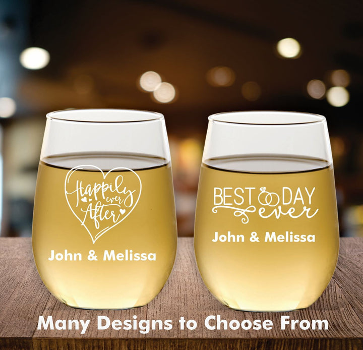Custom 12 Pc Set Stemless Wine Glass Wedding Favors, Personalized Wedding Party Favors, Engraved Stemless Wine Glasses, Wine Glass Favor
