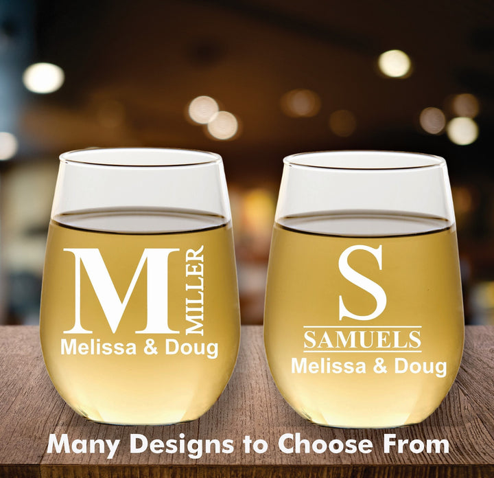 Custom 12 Pc Set Stemless Wine Glass Wedding Favors, Personalized Wedding Party Favors, Engraved Stemless Wine Glasses, Wine Glass Favor