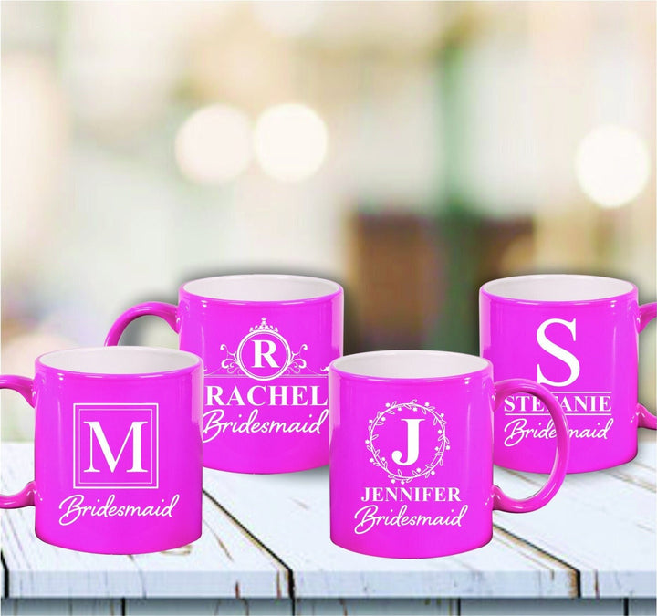 Personalized Bridesmaid Coffee Mugs, Bridal Wedding Party Pink Ceramic Mug, Bridesmaid Proposal Gift, Bridesmaid Gifts, Maid of Honor, Bride